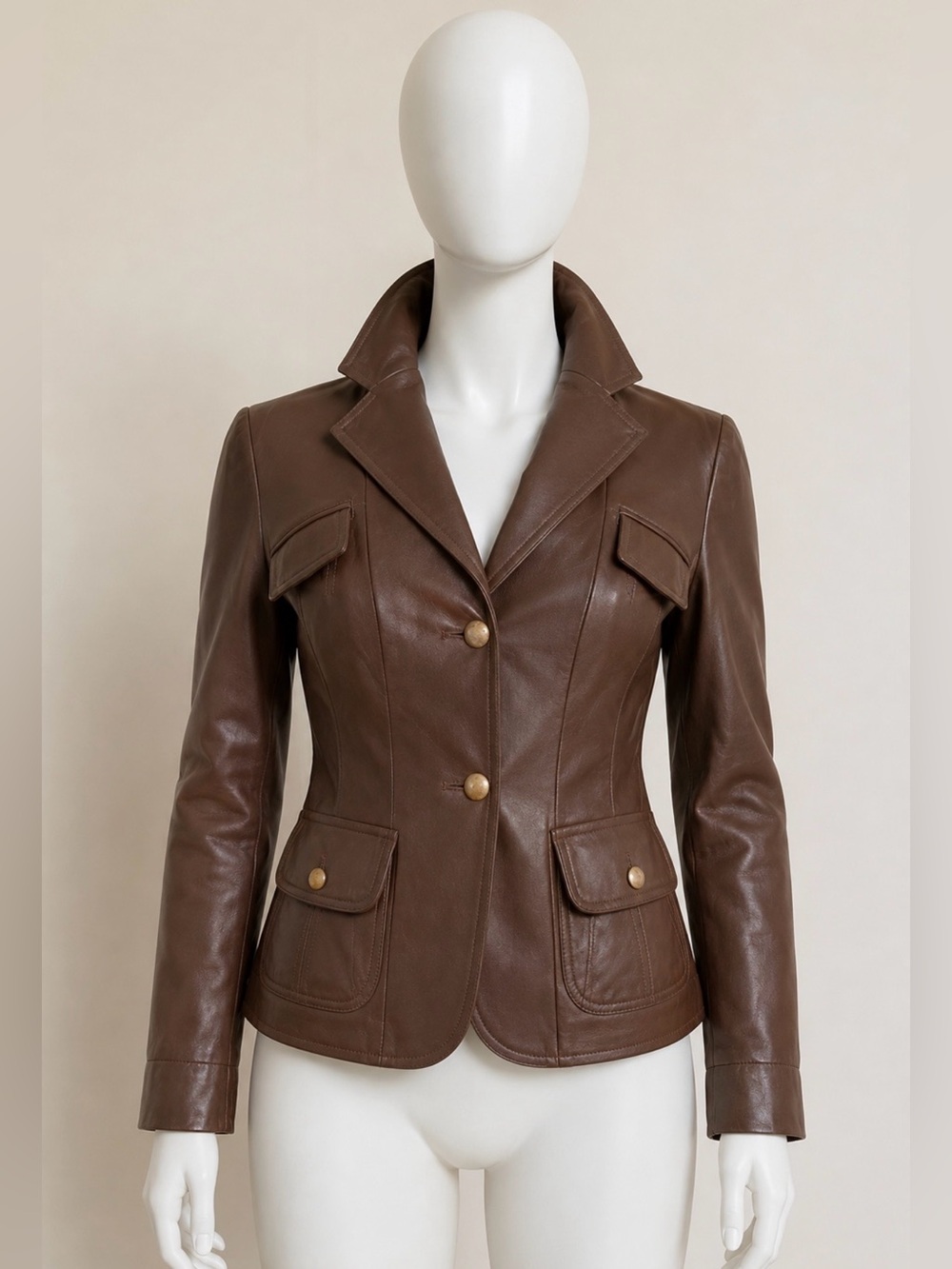 COMPAGNIA Made in Italy Brown Leather Women's Jacket Blazer 40